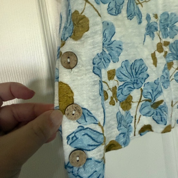 Joie Blue and Brown Cap Sleeve Boxy Blouse - Picture 2 of 5